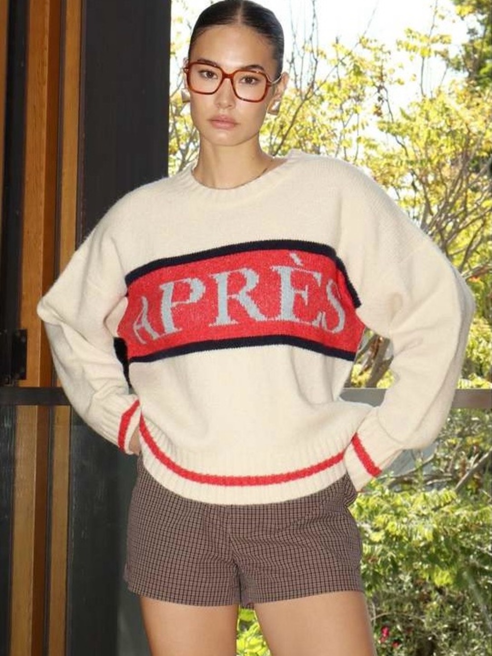 Bailey Rose Après Ski Lodge Graphic Sweater Red Cream Black Size L